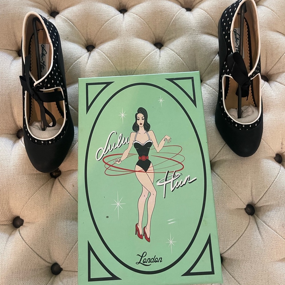 Black Mary Jane Heels with White Trim